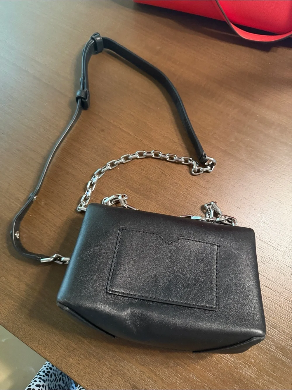 Michael Kors Black Leather Crossbody with Silver Chain Trim